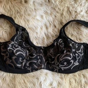 Silver and black unlined Natori lace bra 36G